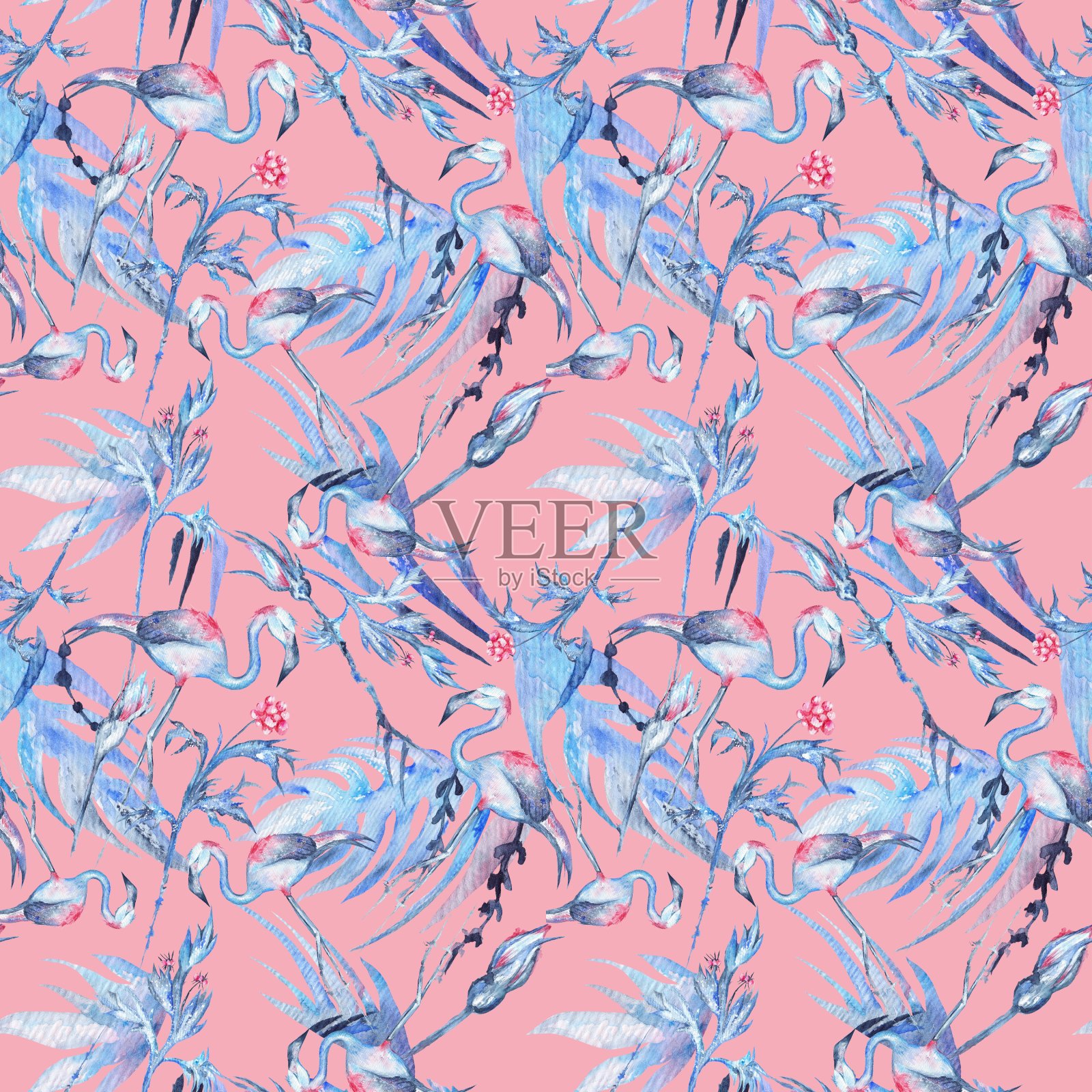 浪漫的热带水彩图案插画图片素材