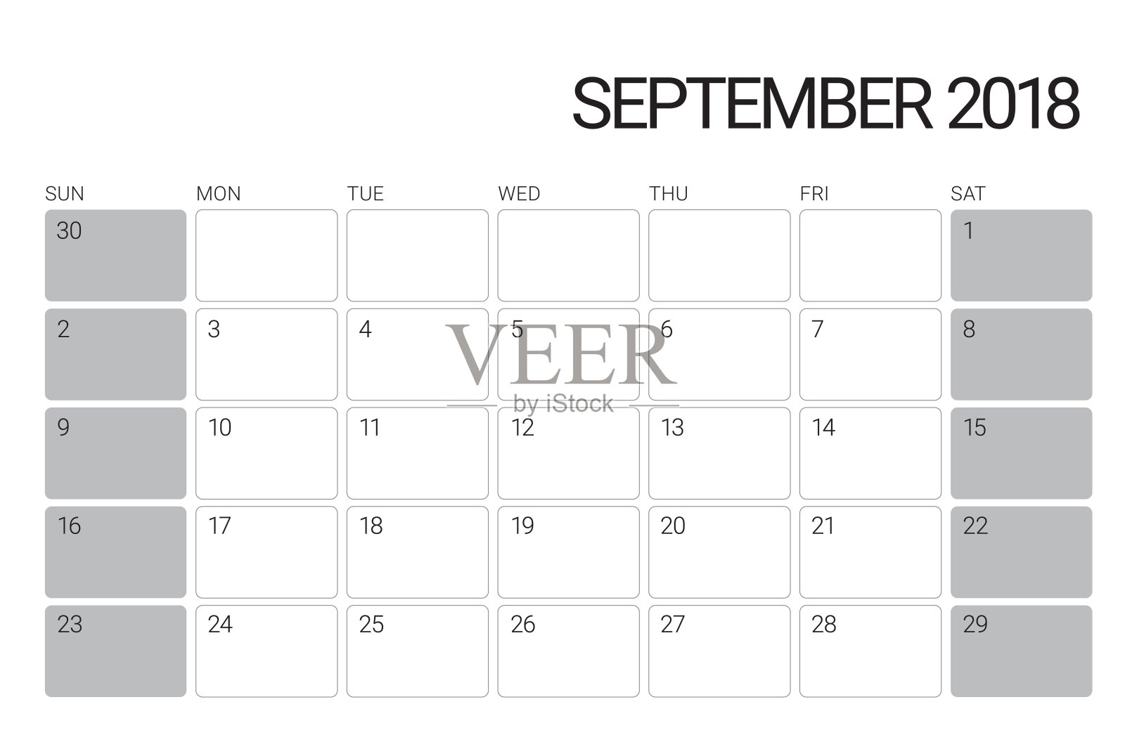 2018年9月台历矢量插图设计模板素材