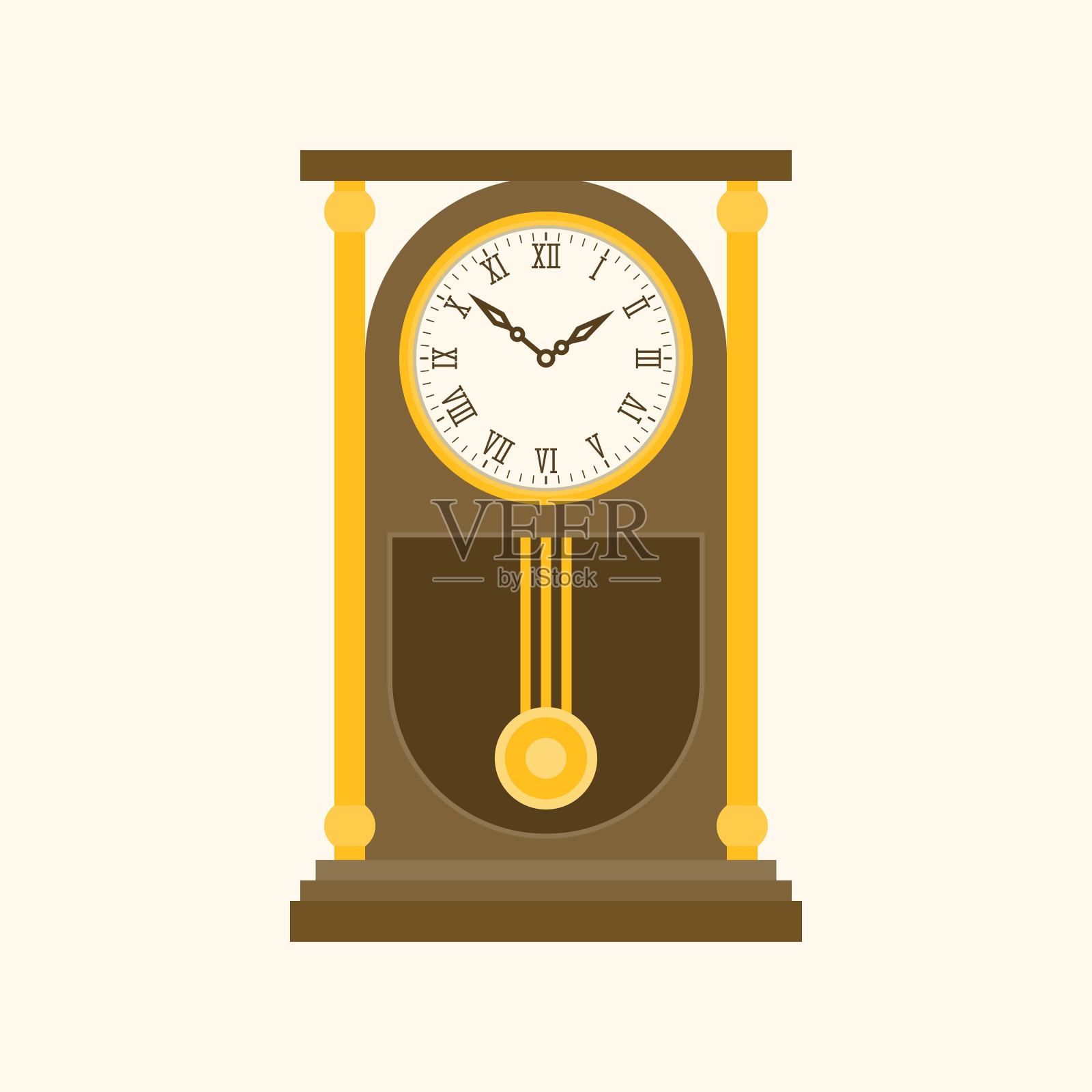 摆木复古钟，平面设计插图插画图片素材
