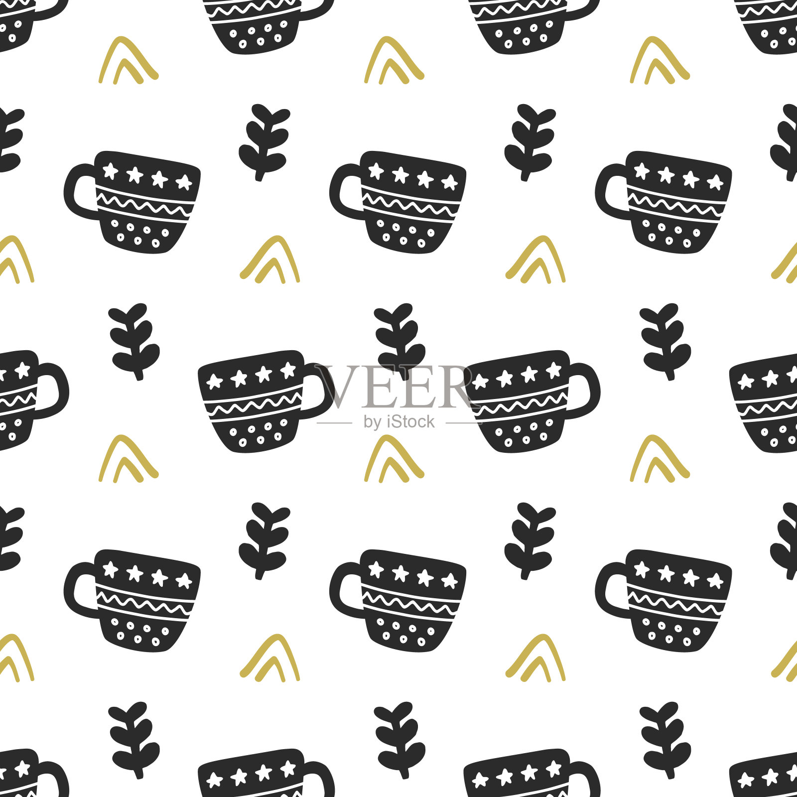 北欧无缝图案。手绘时尚装饰背景插画图片素材