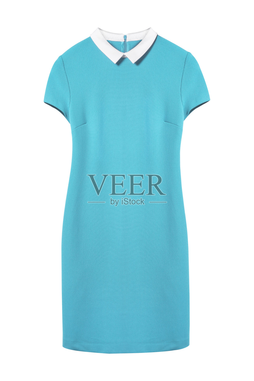 青蓝休闲连衣裙与衣领孤立白色照片摄影图片