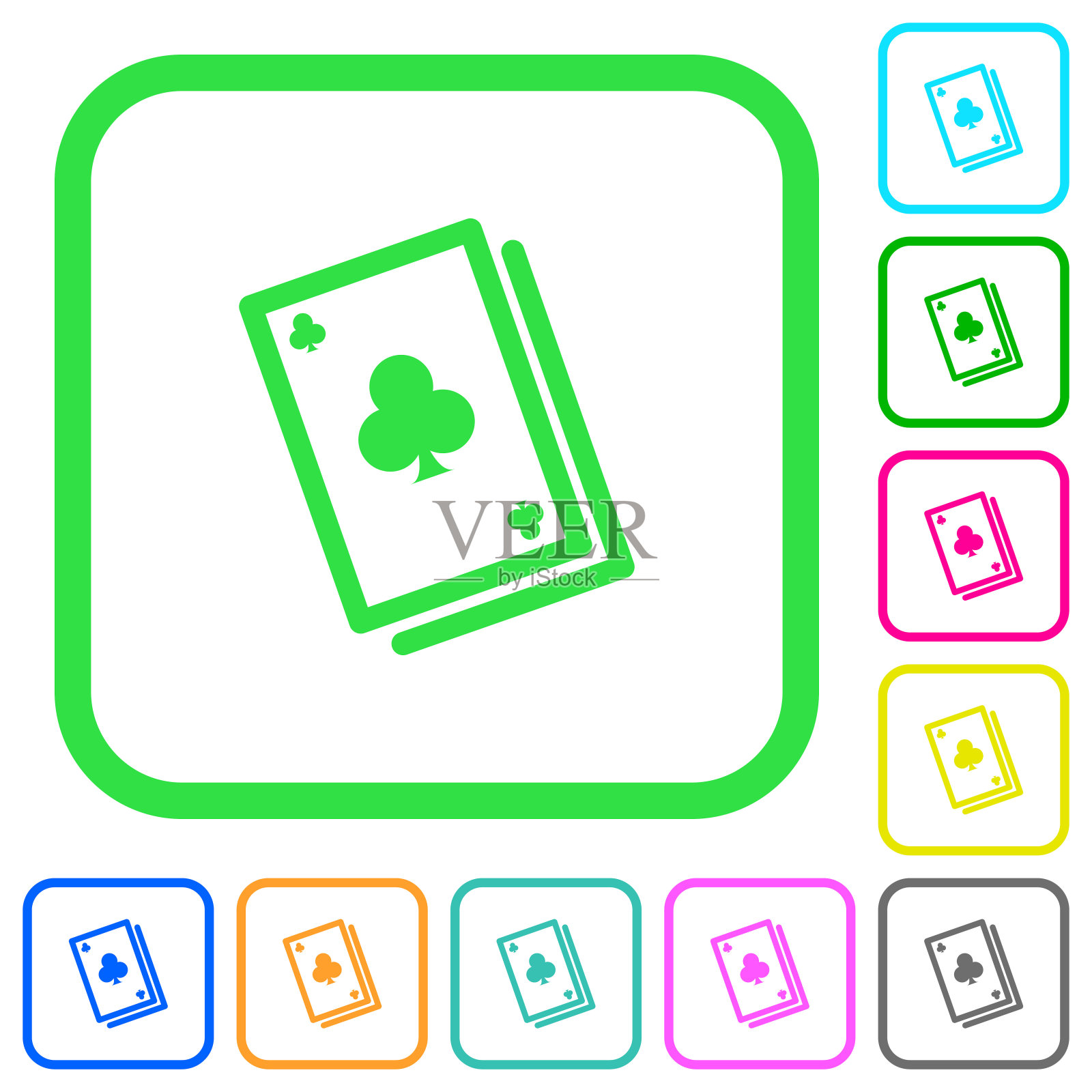 游戏卡牌图标颜色鲜艳，图标平坦插画图片素材