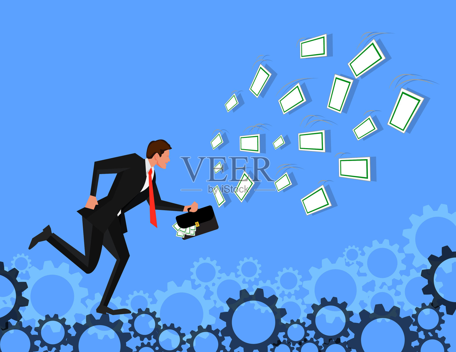 商人在蓝色背景下跳跃插画图片素材