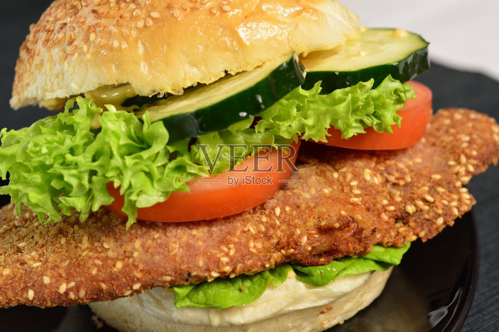 炸肉排汉堡照片摄影图片