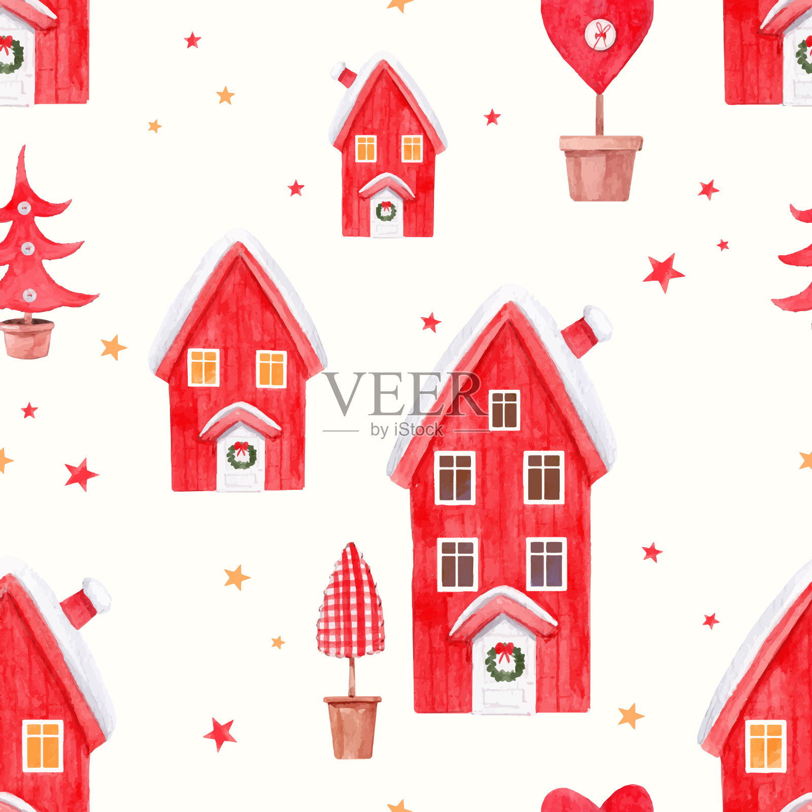 漂亮的水彩圣诞矢量模式设计元素图片