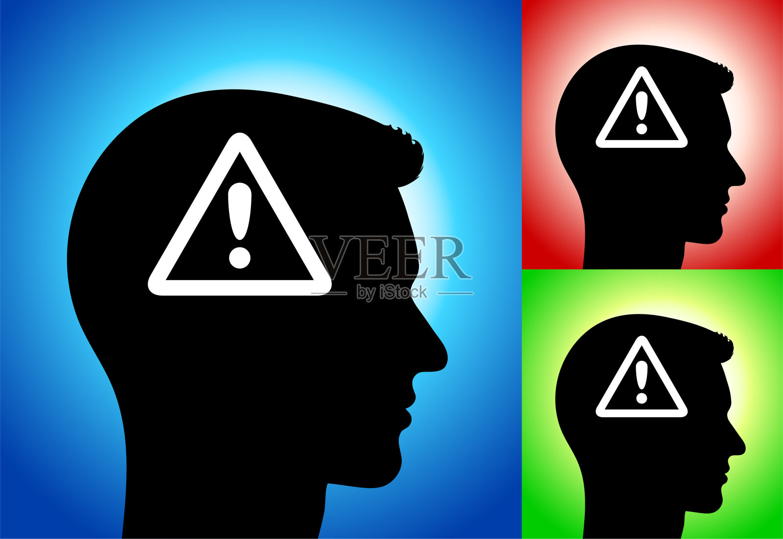 注意标志、感叹号、面部轮廓插画图片素材