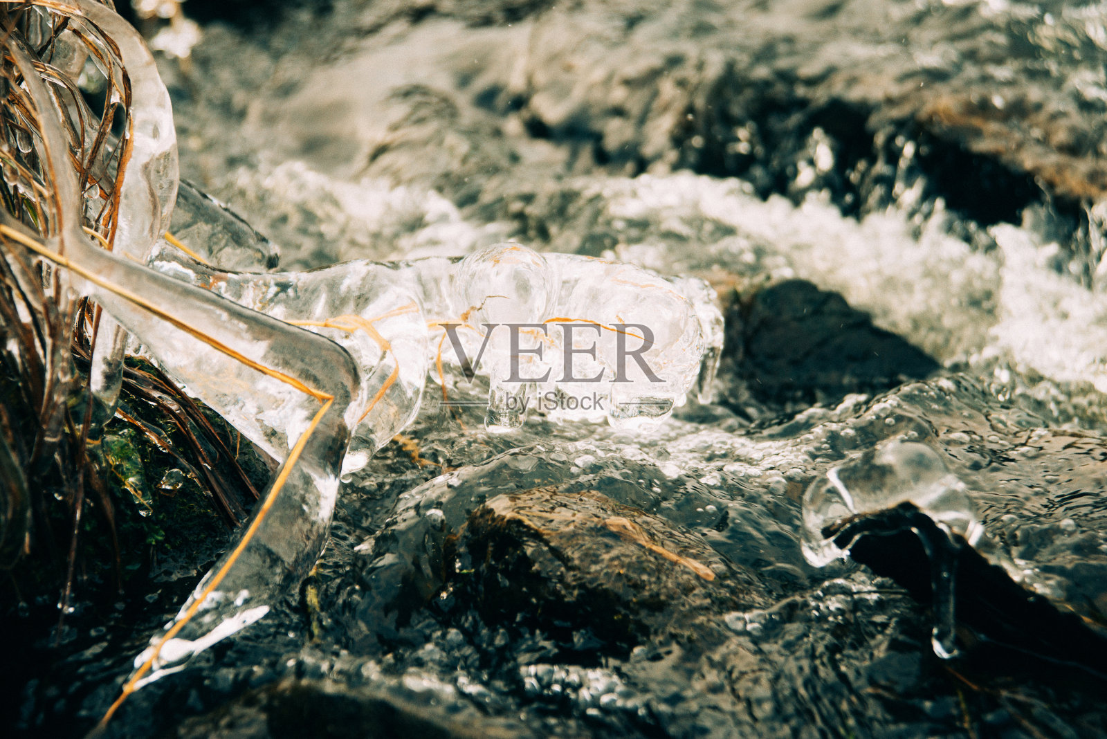 自制的冰块，里面有薄荷叶放在金属盘子里，背景是新鲜的薄荷，冰柠檬水和鸡尾酒，垂直照片摄影图片