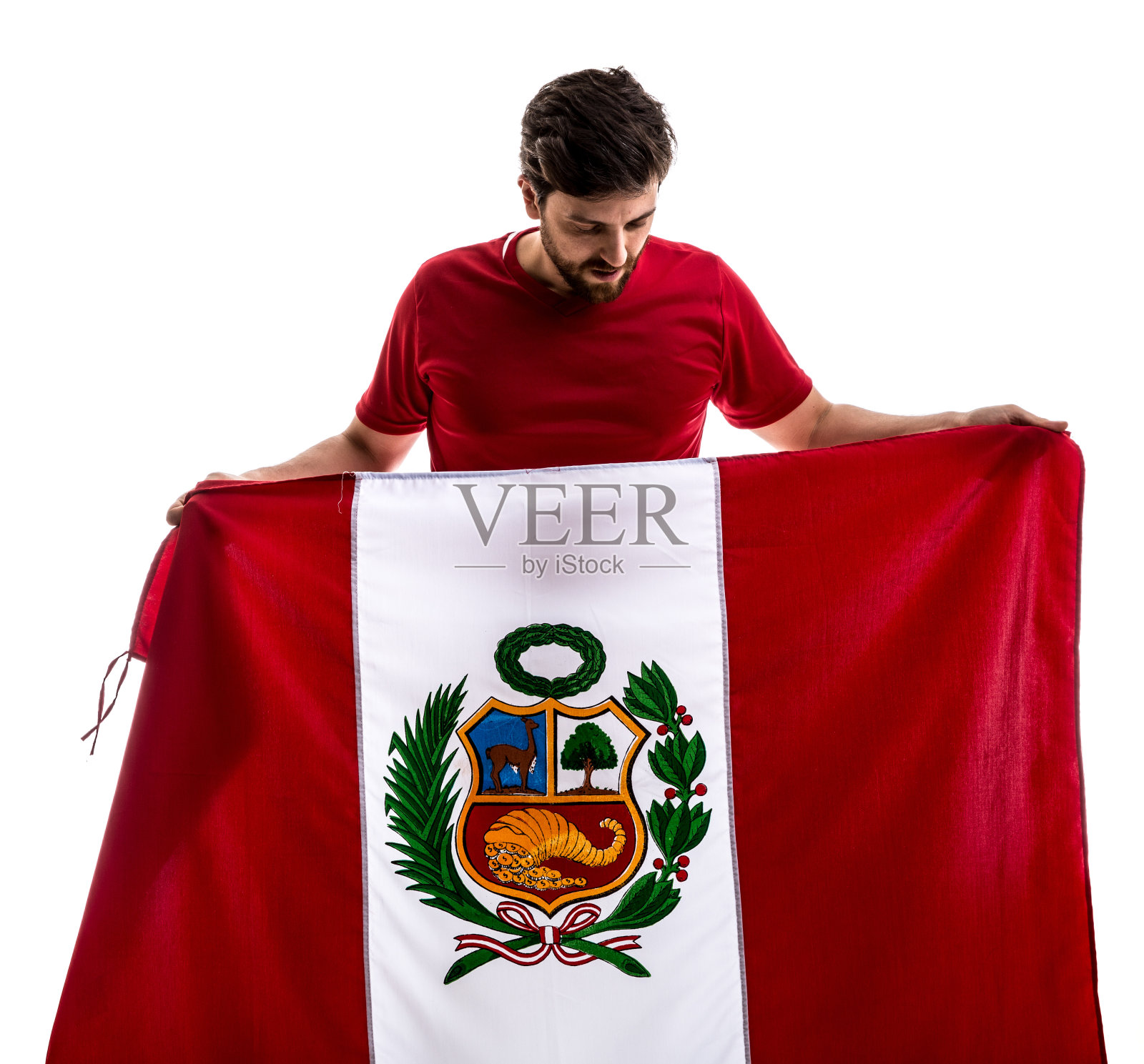 秘鲁球迷/运动员庆祝白色背景照片摄影图片