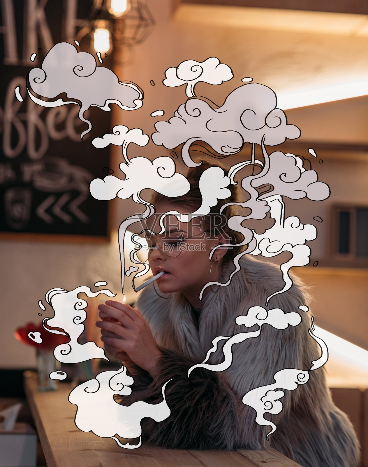 吸烟的时尚女性插画图片素材