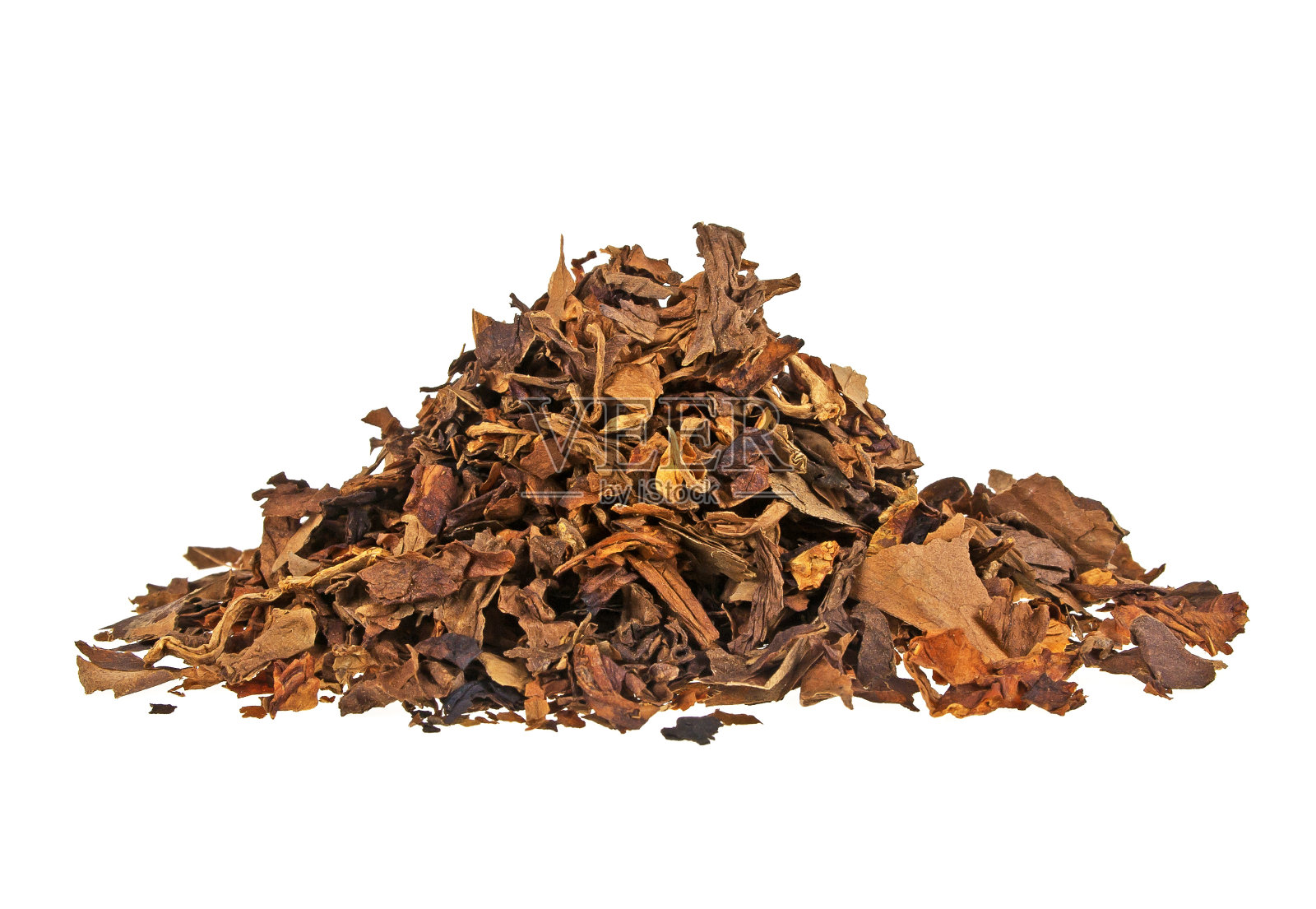 白色背景上孤立的一堆冒烟的烟草照片摄影图片