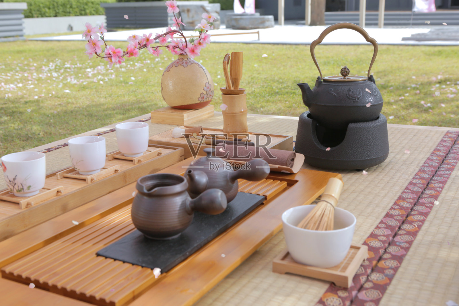 樱花树下的禅照片摄影图片