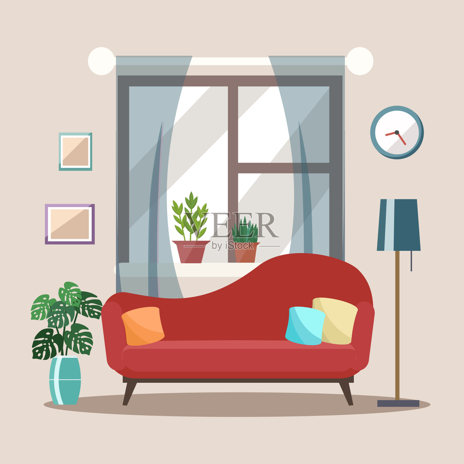 客厅内部有家具。插画图片素材