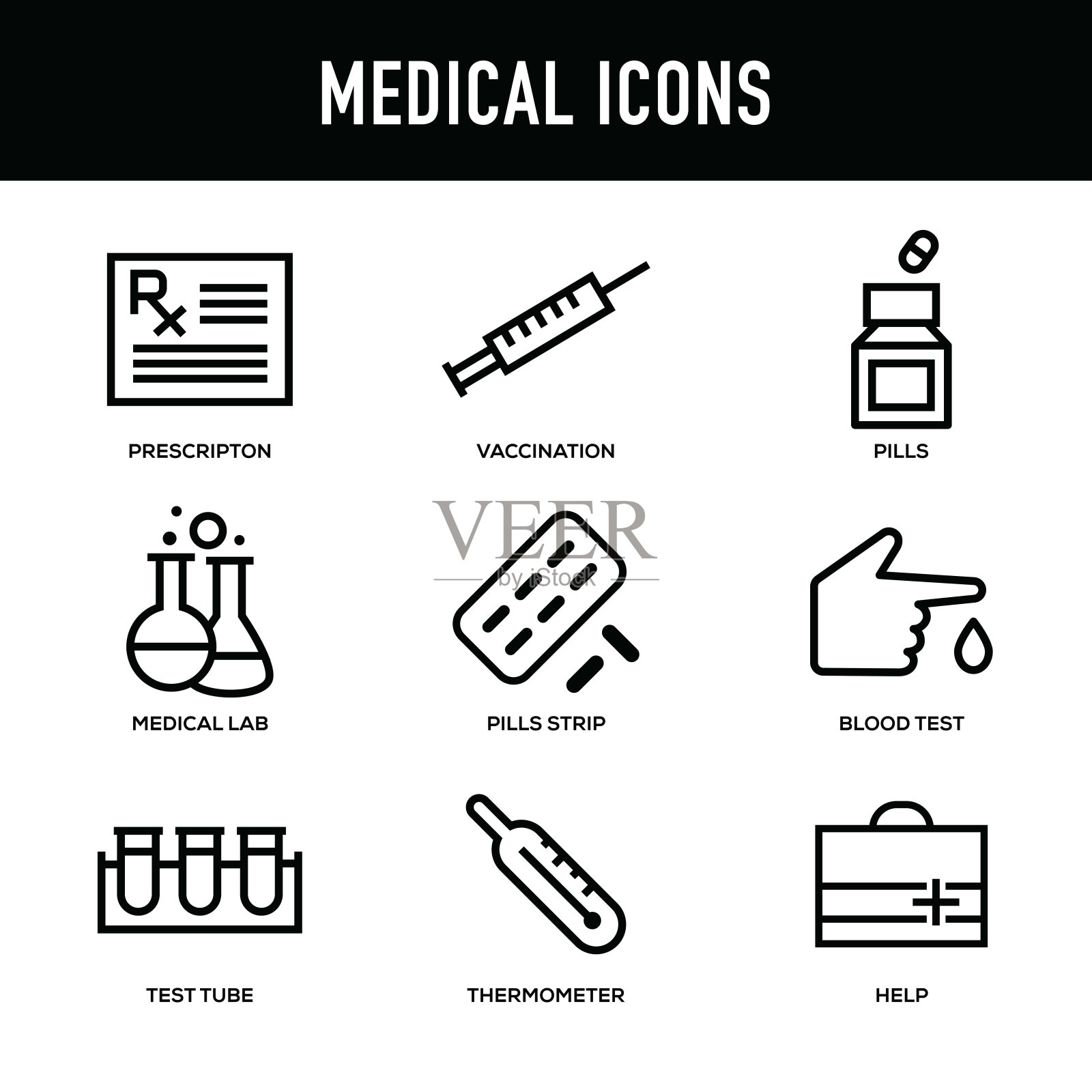 医疗图标设置-粗线系列插画图片素材