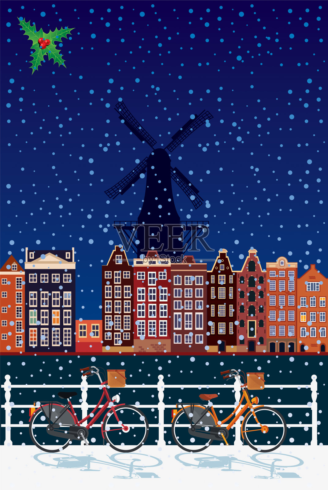 阿姆斯特丹冬季插画图片素材