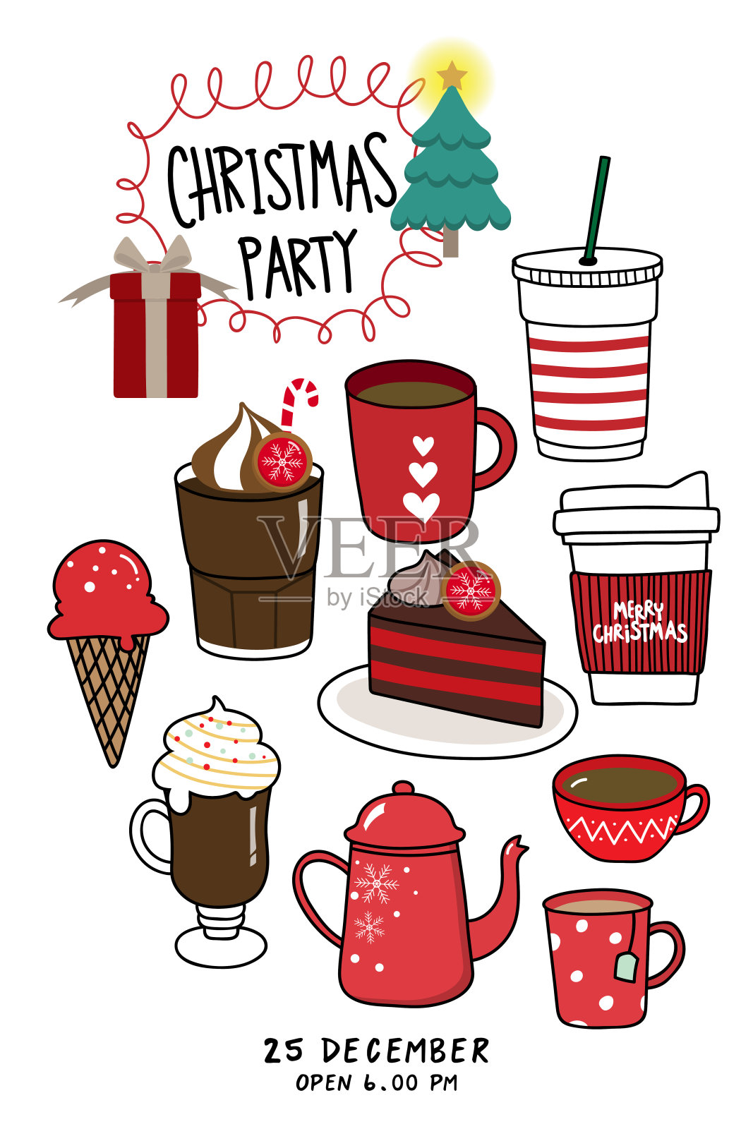 圣诞晚会邀请卡插画图片素材