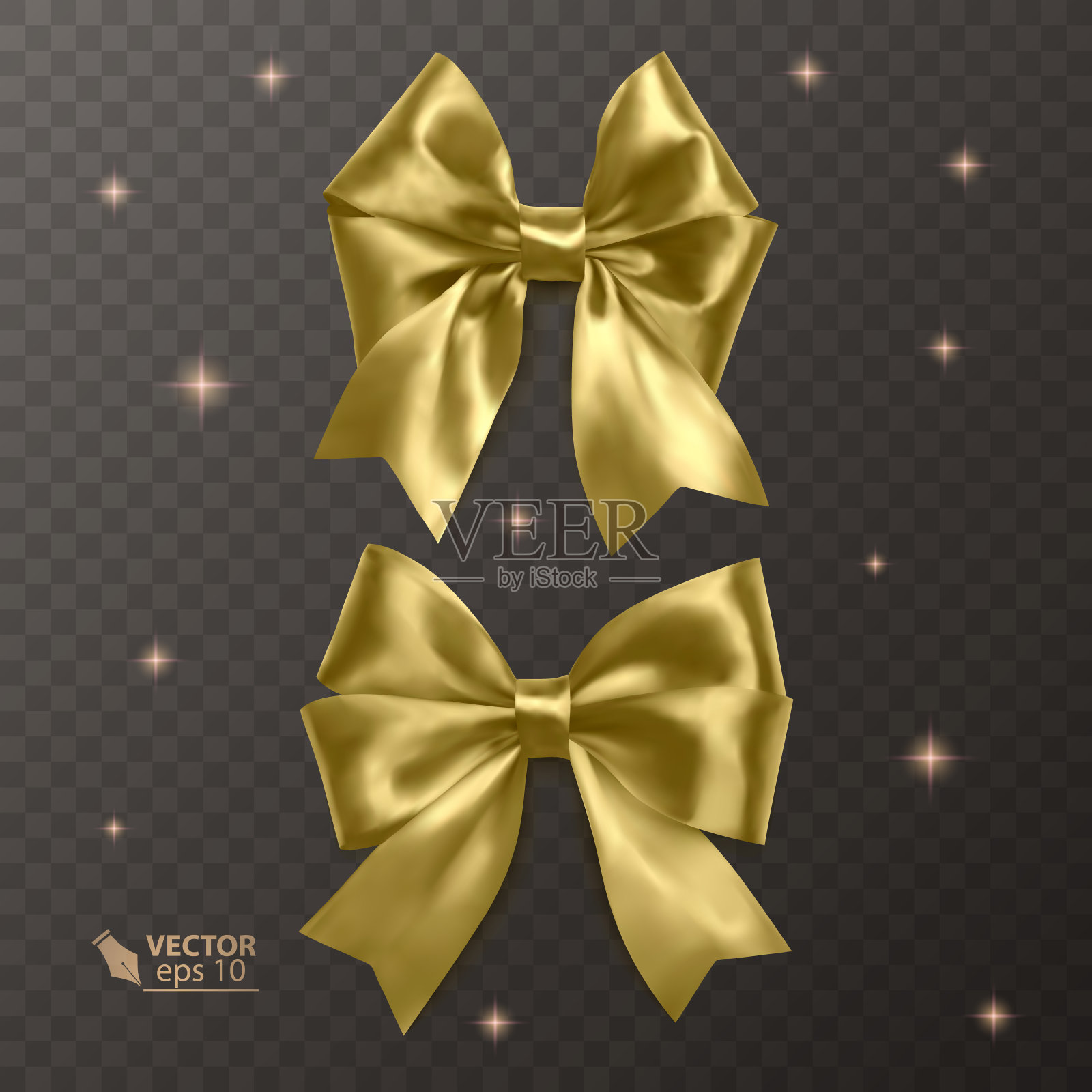 金色，现实的矢量弓上透明的背景设计元素图片