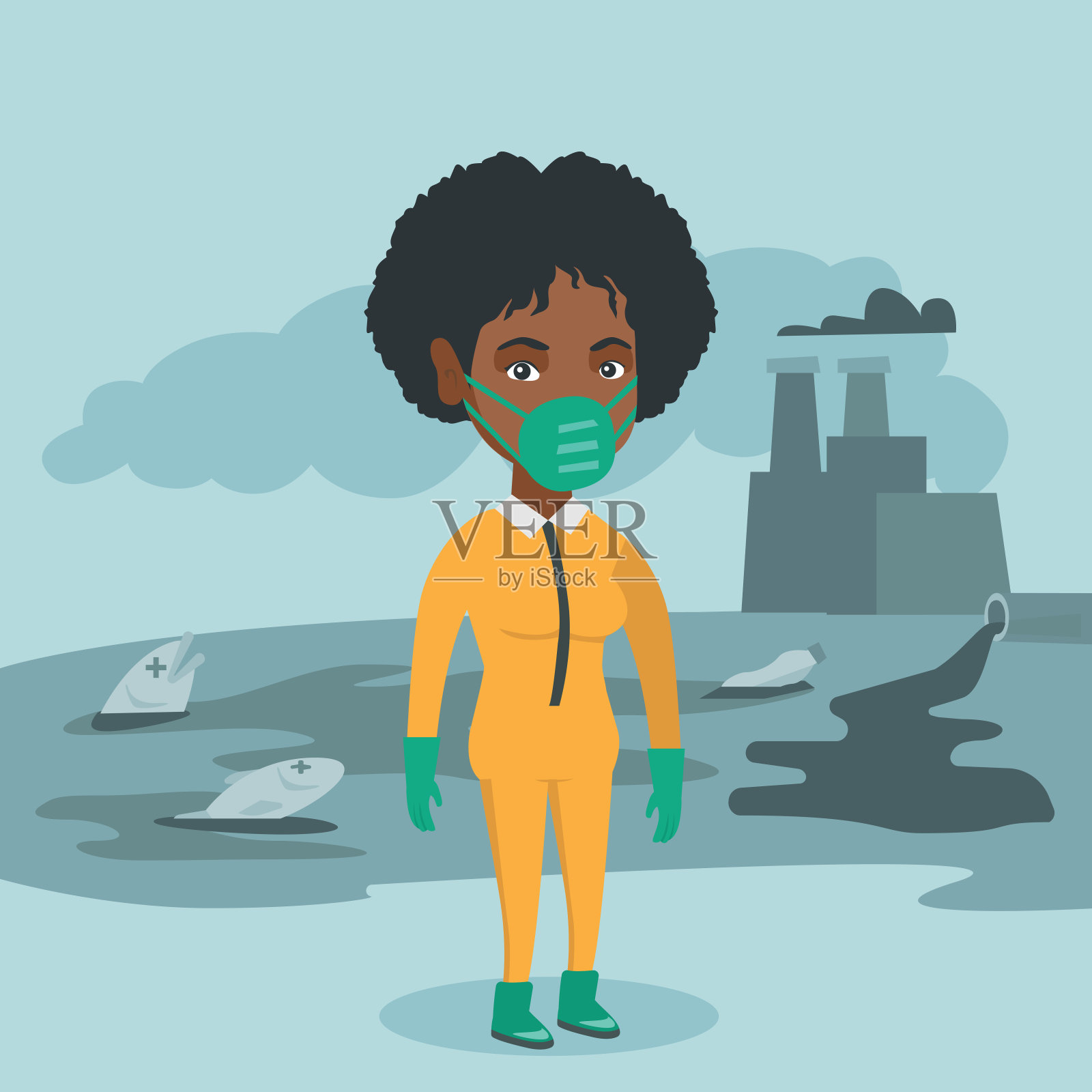 科学家穿着辐射防护服插画图片素材