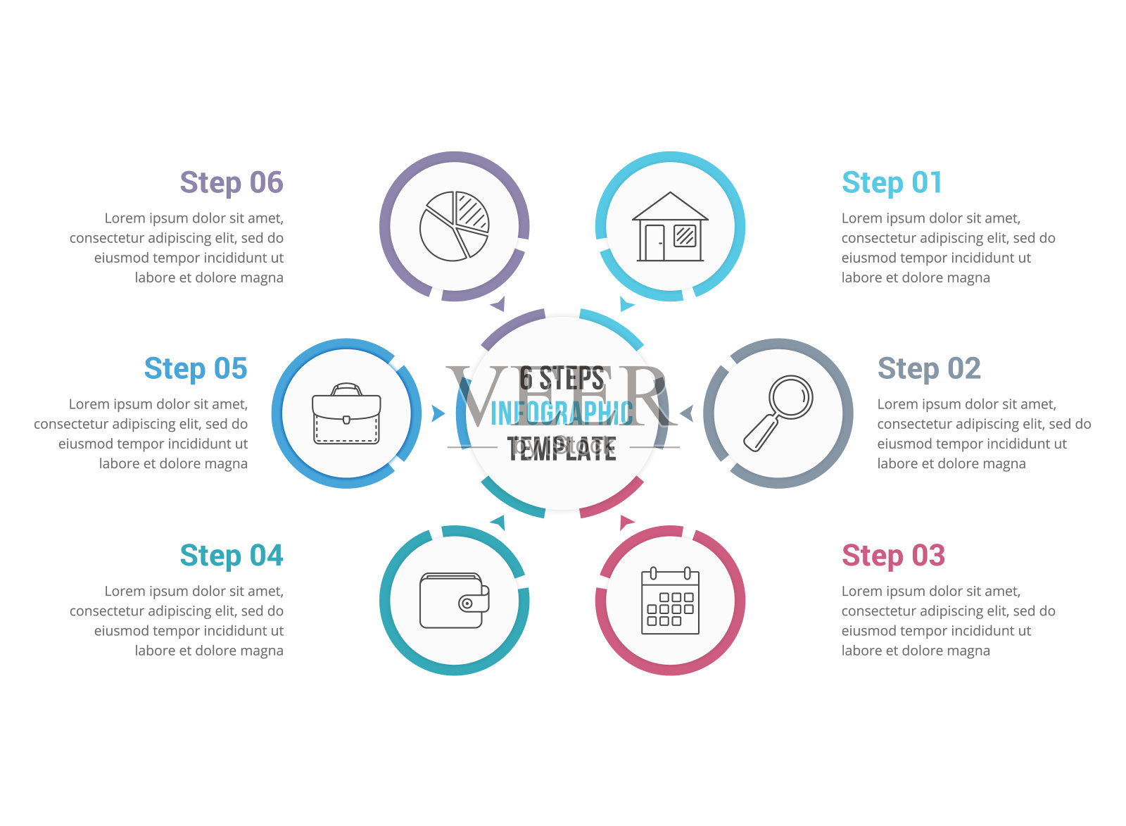 圈信息图与六个元素插画图片素材