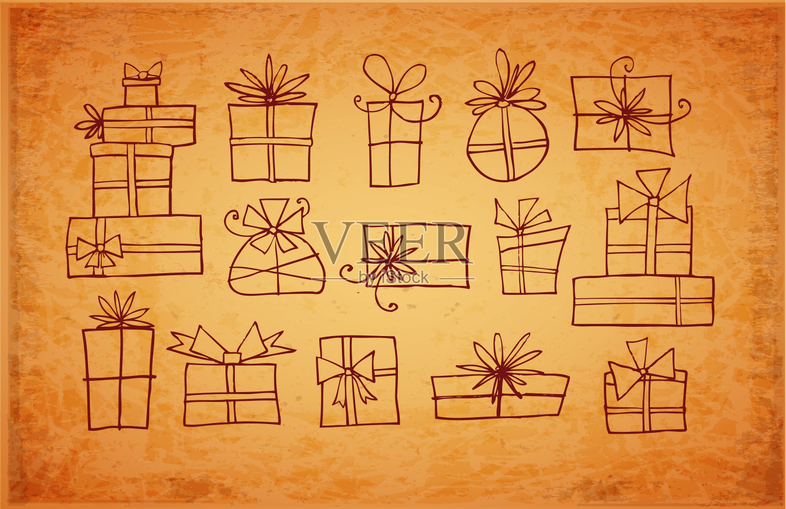 涂鸦素描礼品盒的复古背景设计模板素材