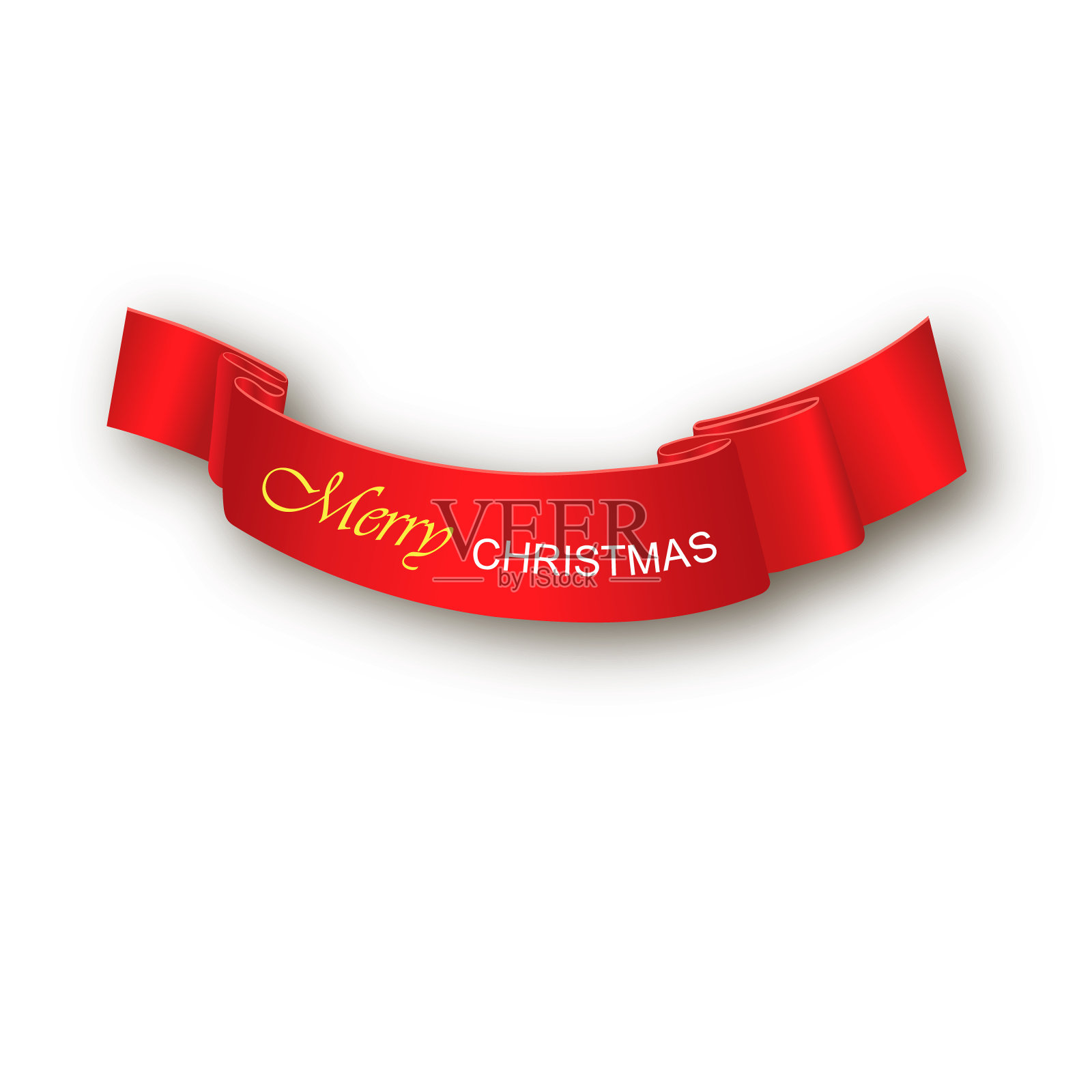 红卷轴，圣诞快乐，现实，纸横幅。矢量图设计元素图片