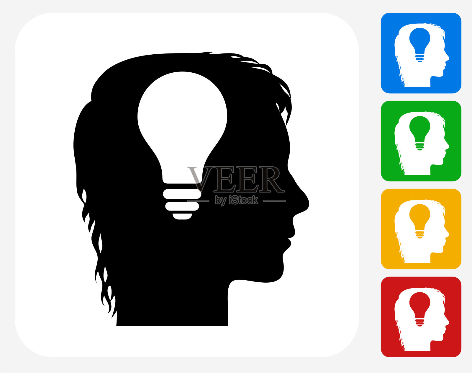 灯泡想法人脸轮廓插画图片素材