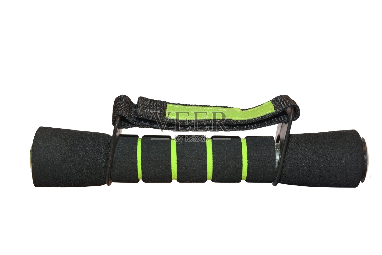 黑色哑铃，软垫，白色背景隔离。照片摄影图片