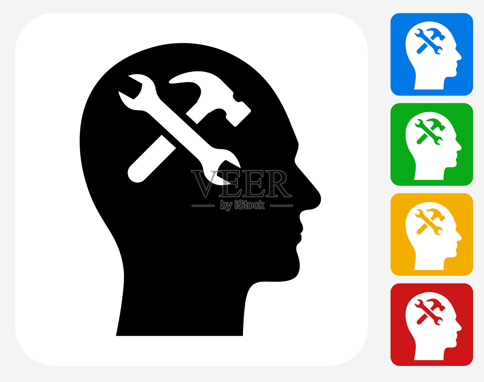 面轮廓上的扳手和锤工具插画图片素材