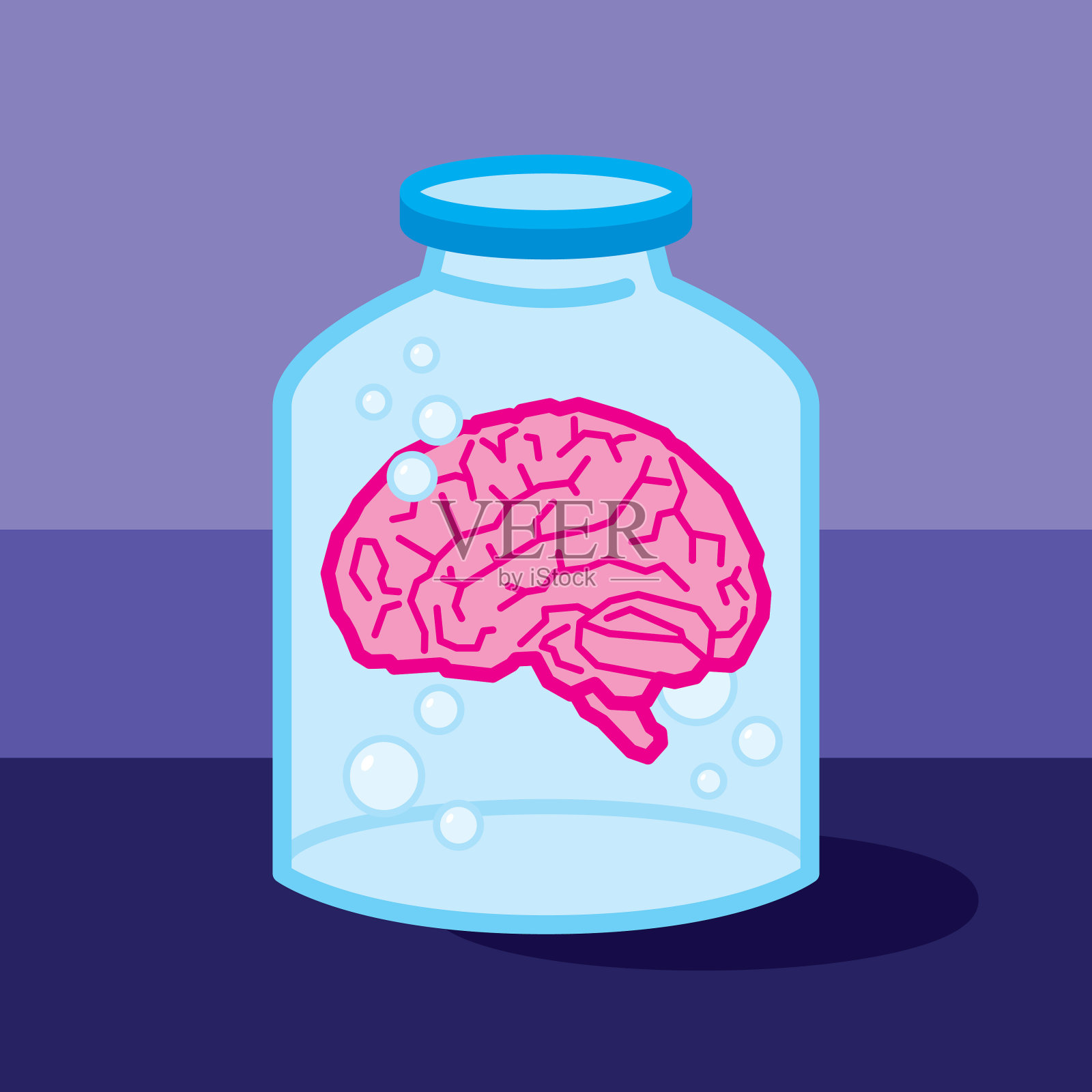 扁平罐子里的大脑插画图片素材