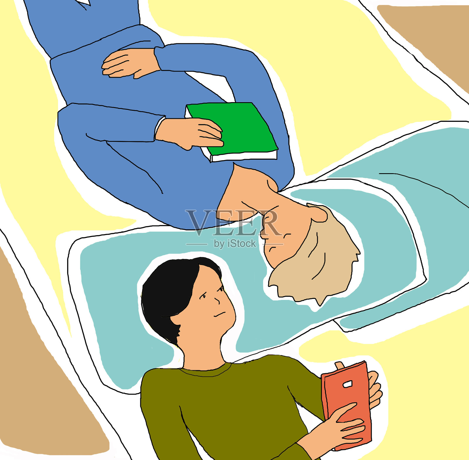 两个人在床上休息插画图片素材