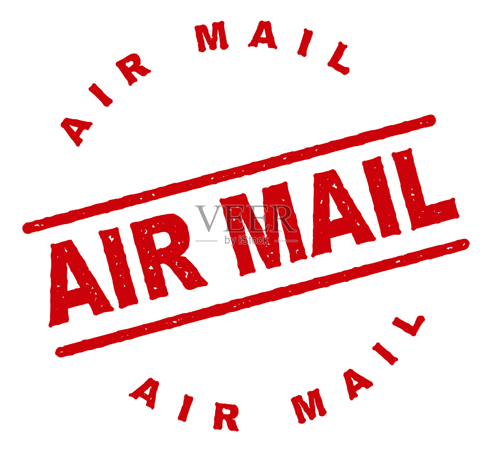 空邮红色橡皮邮票图标在透明的背景上插画图片素材