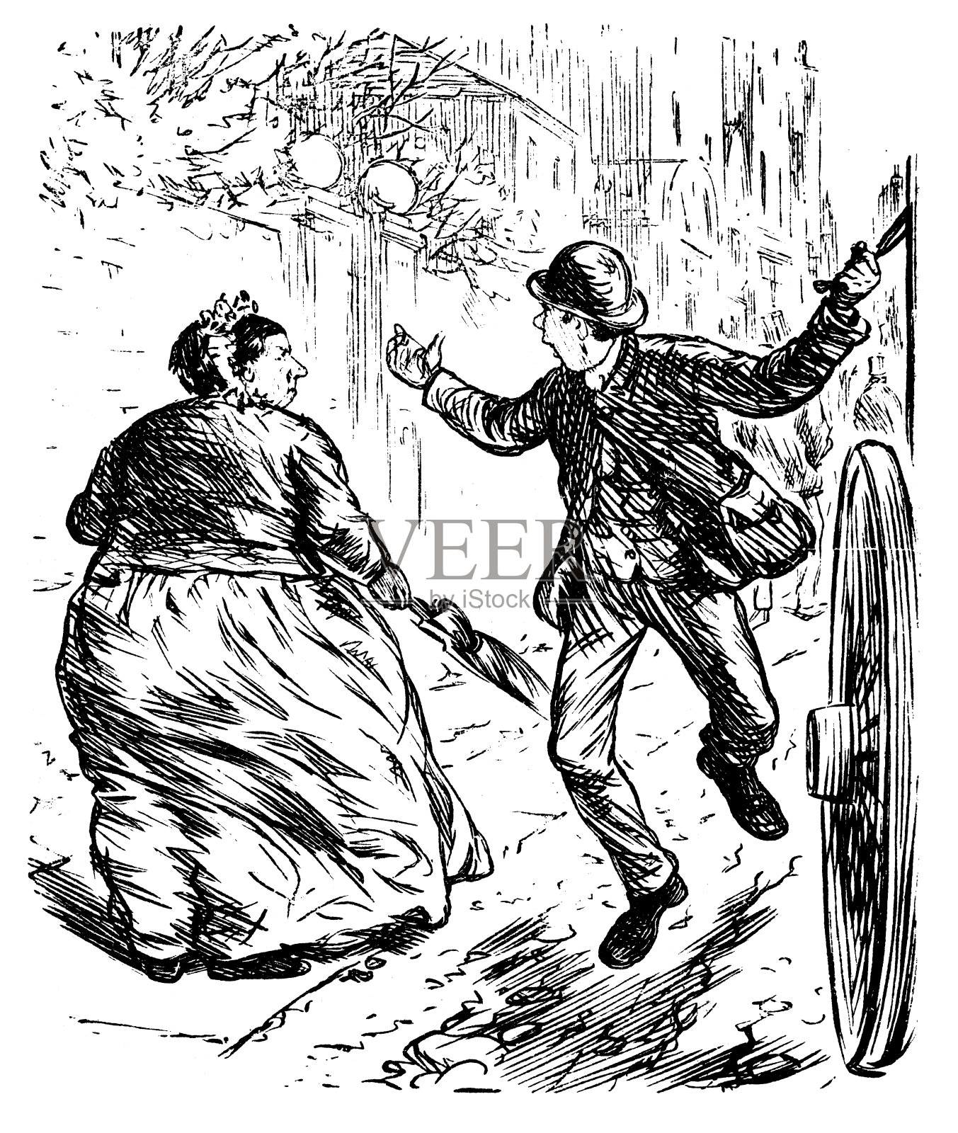 女人坐马车下车插画图片素材