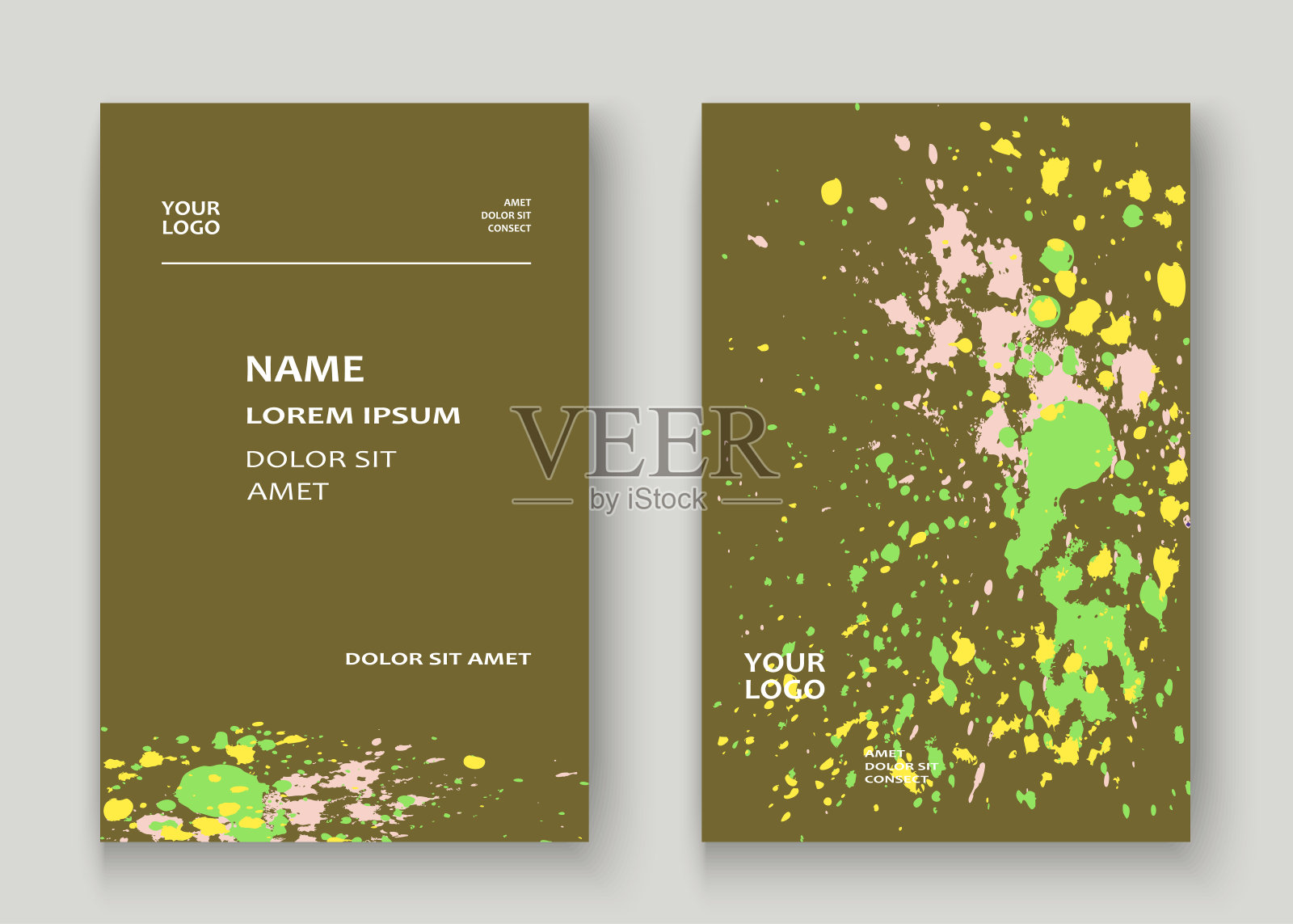 霓虹爆炸喷绘艺术封面框架设计。装饰彩色喷溅喷雾纹理橄榄背景。时尚创意矢量模板封面报告目录小册子传单海报横幅设计模板素材