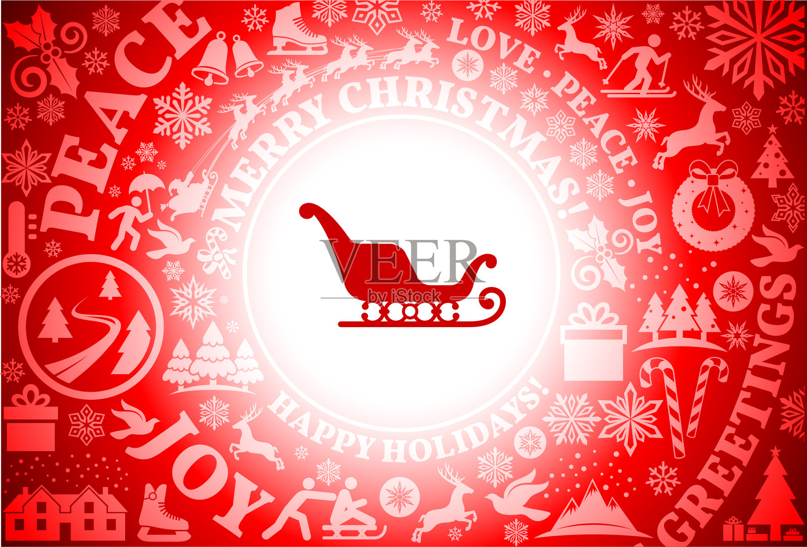 雪雪橇红色圣诞假日背景插画图片素材
