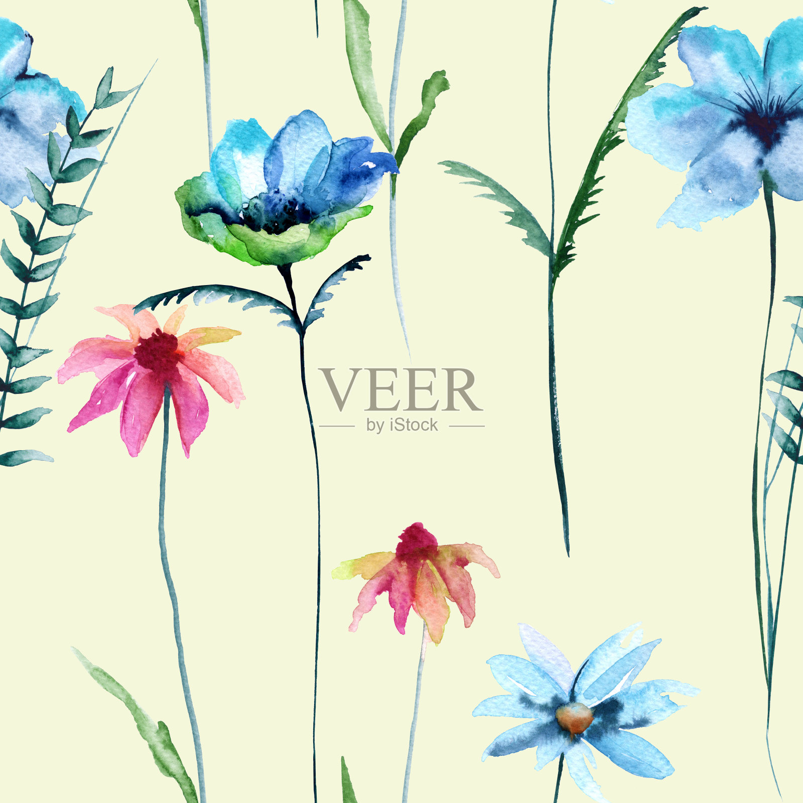 背景的野花。无缝模式。插画图片素材