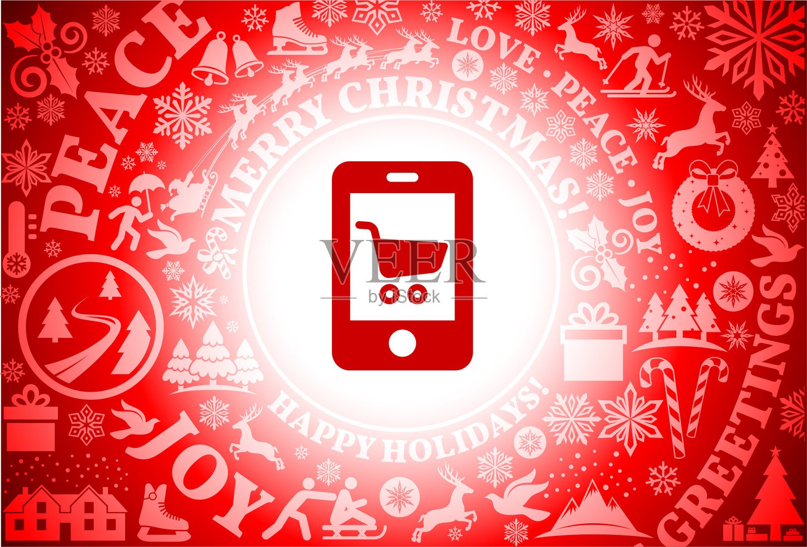 红色圣诞假日背景电话购物插画图片素材