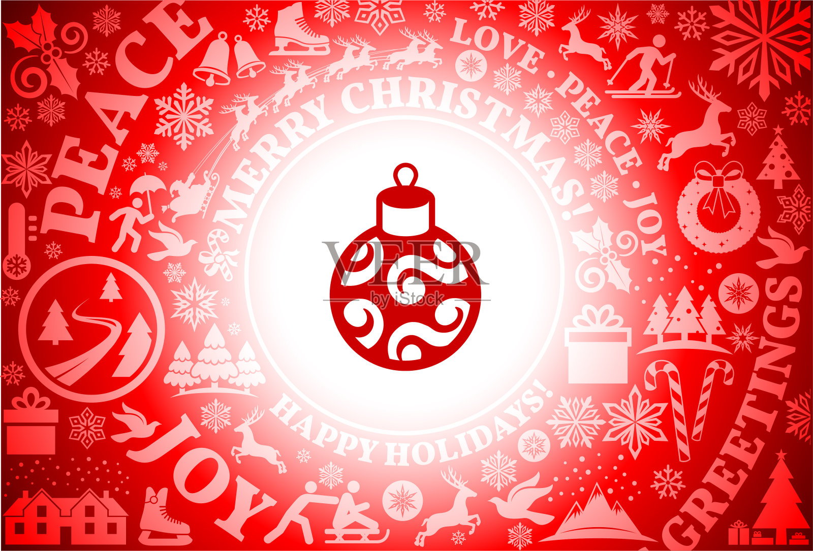 圣诞树装饰红色圣诞假日背景插画图片素材