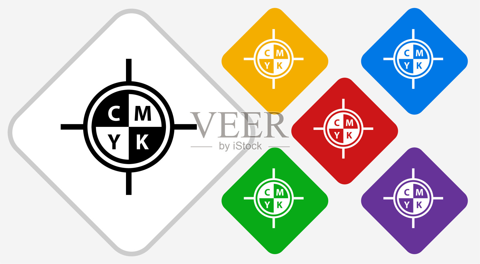 CMYK打印彩色钻石矢量图标插画图片素材