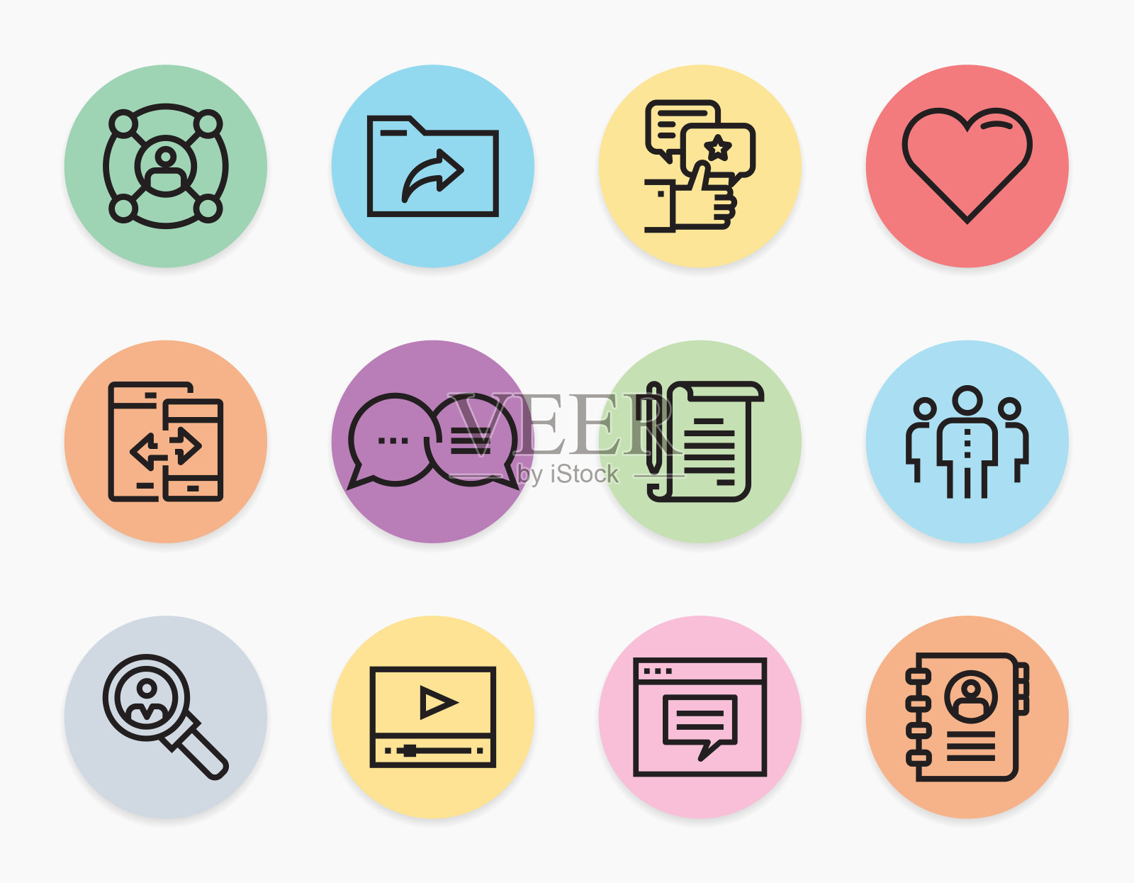 社交媒体和网络线图标设置图标素材