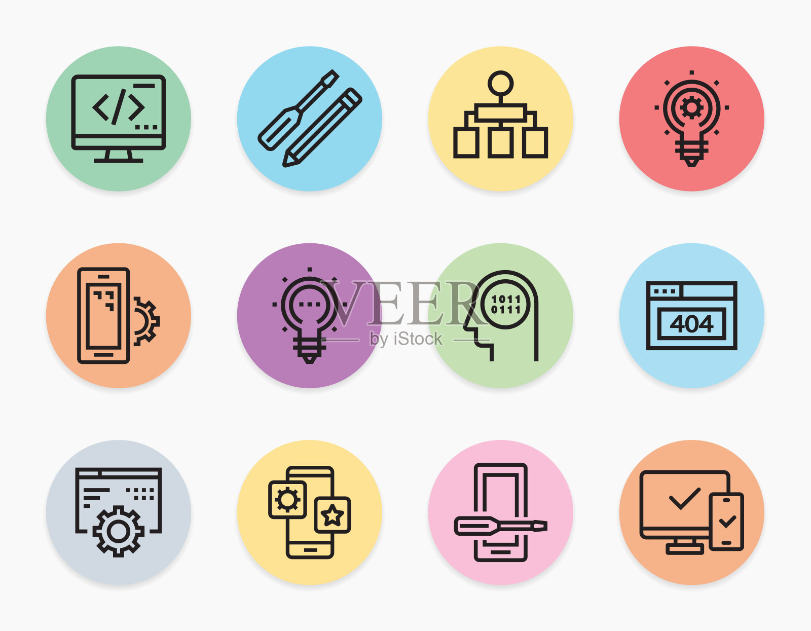 Web和移动开发线图标集图标素材