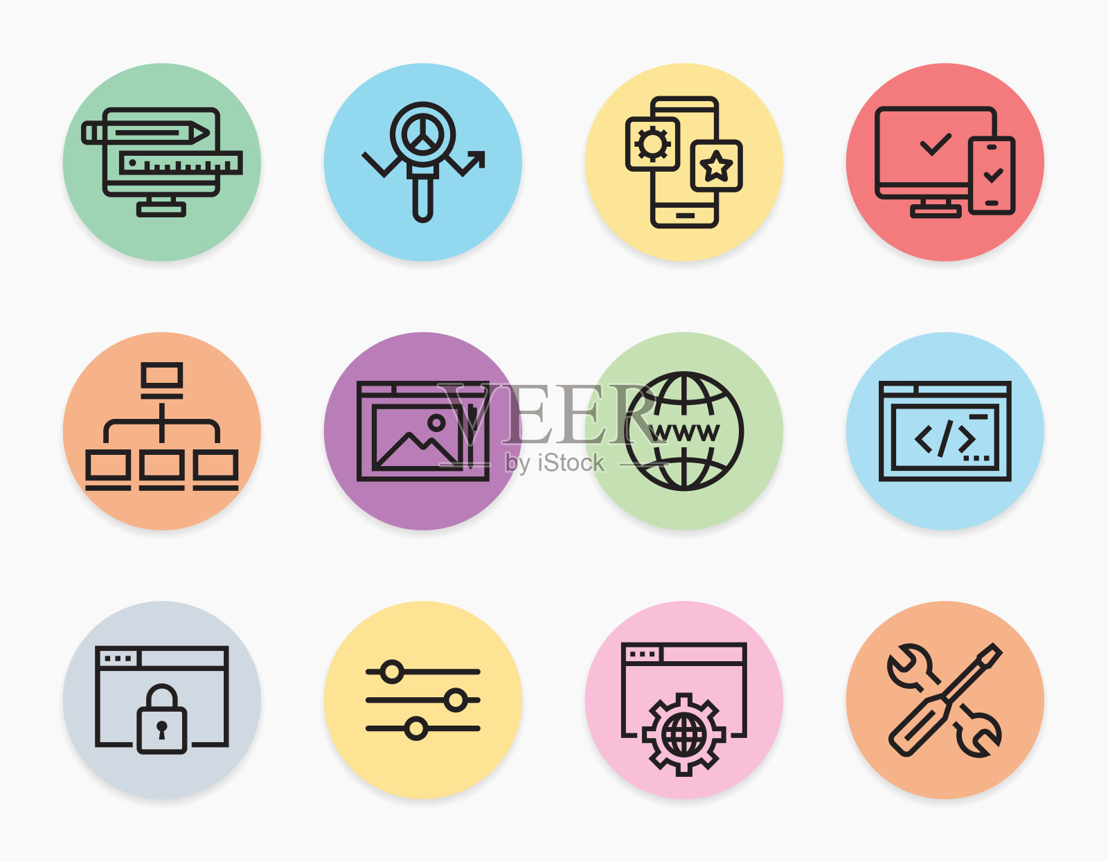 网页设计和开发线图标集图标素材