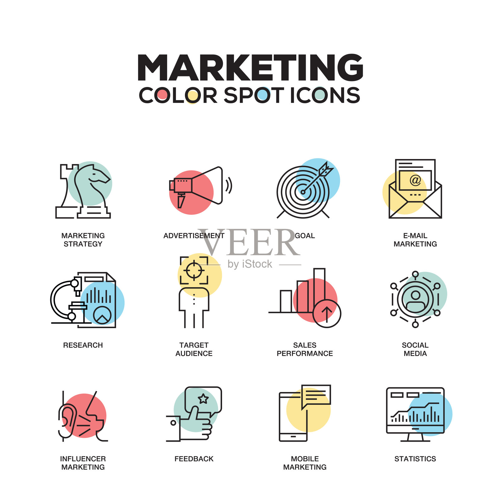 营销的图标。向量线图标集。优质的质量。现代轮廓符号和象形文字。图标素材