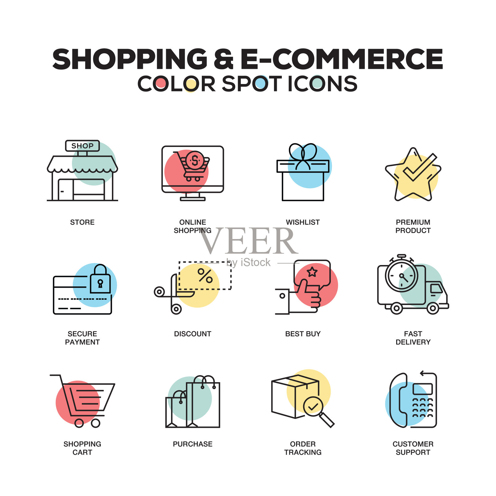 购物和电子商务图标。向量线图标集。优质的质量。现代轮廓符号和象形文字。图标素材