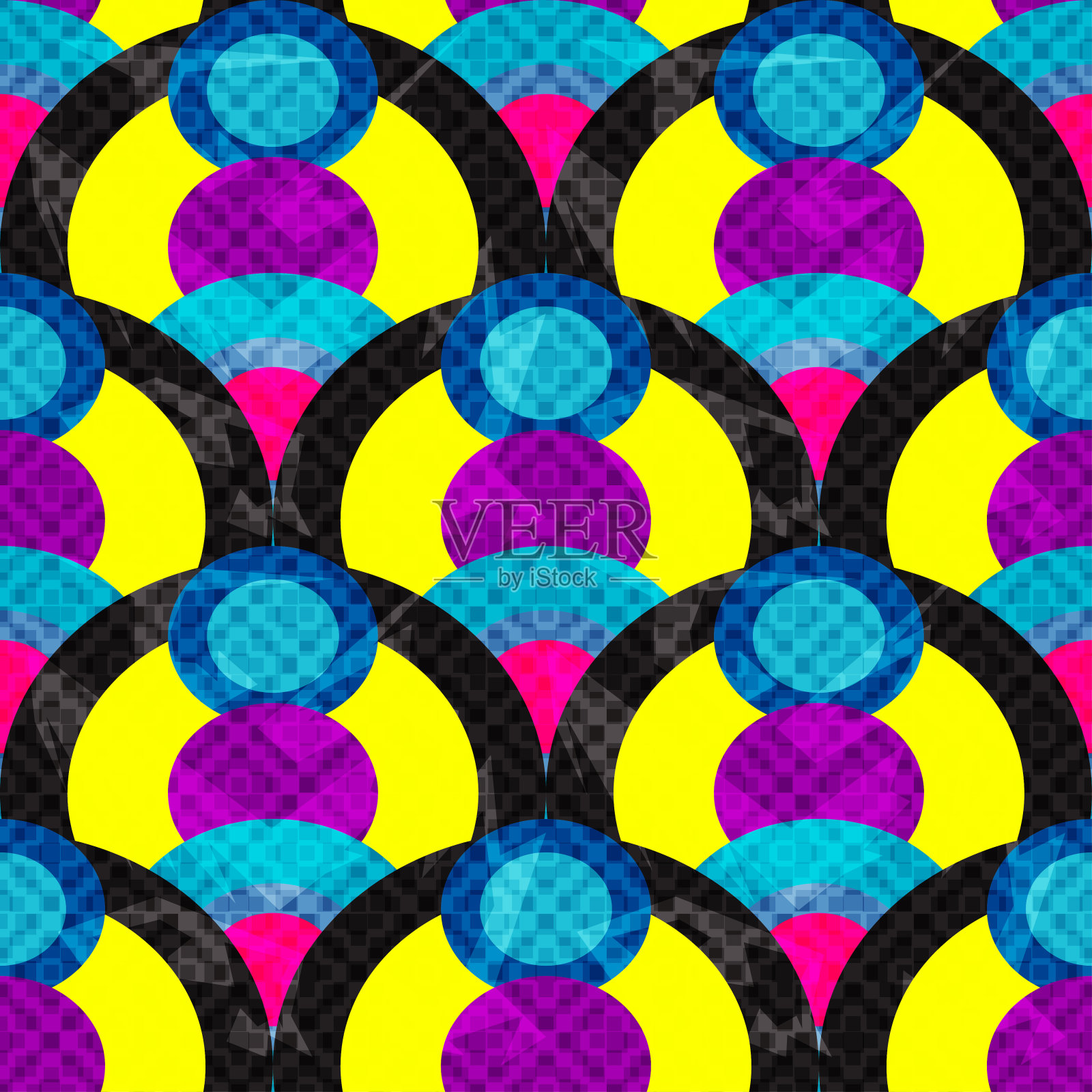 圆和线抽象几何无缝模式矢量插图垃圾效果插画图片素材