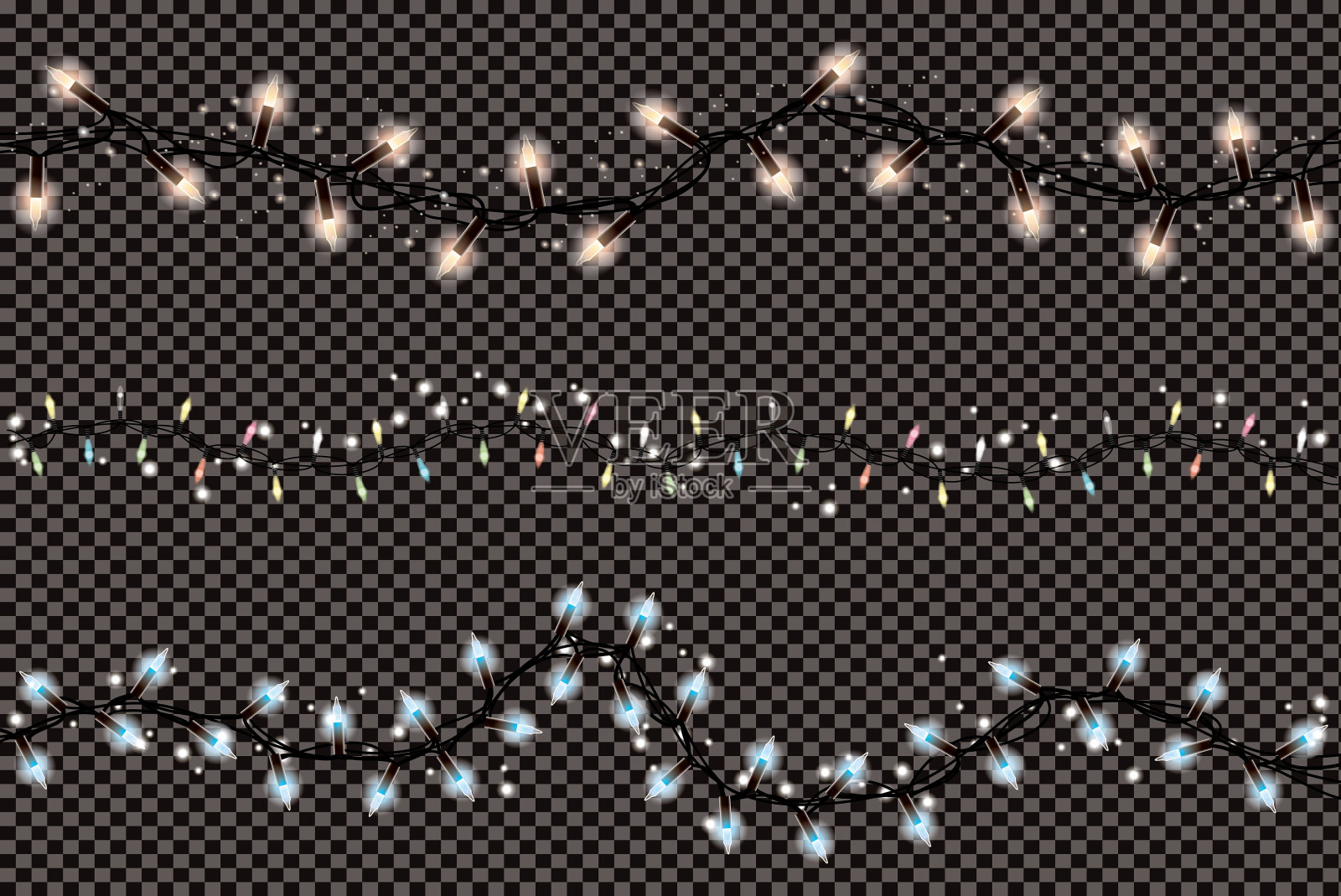 圣诞灯串孤立在透明的背景。插画图片素材