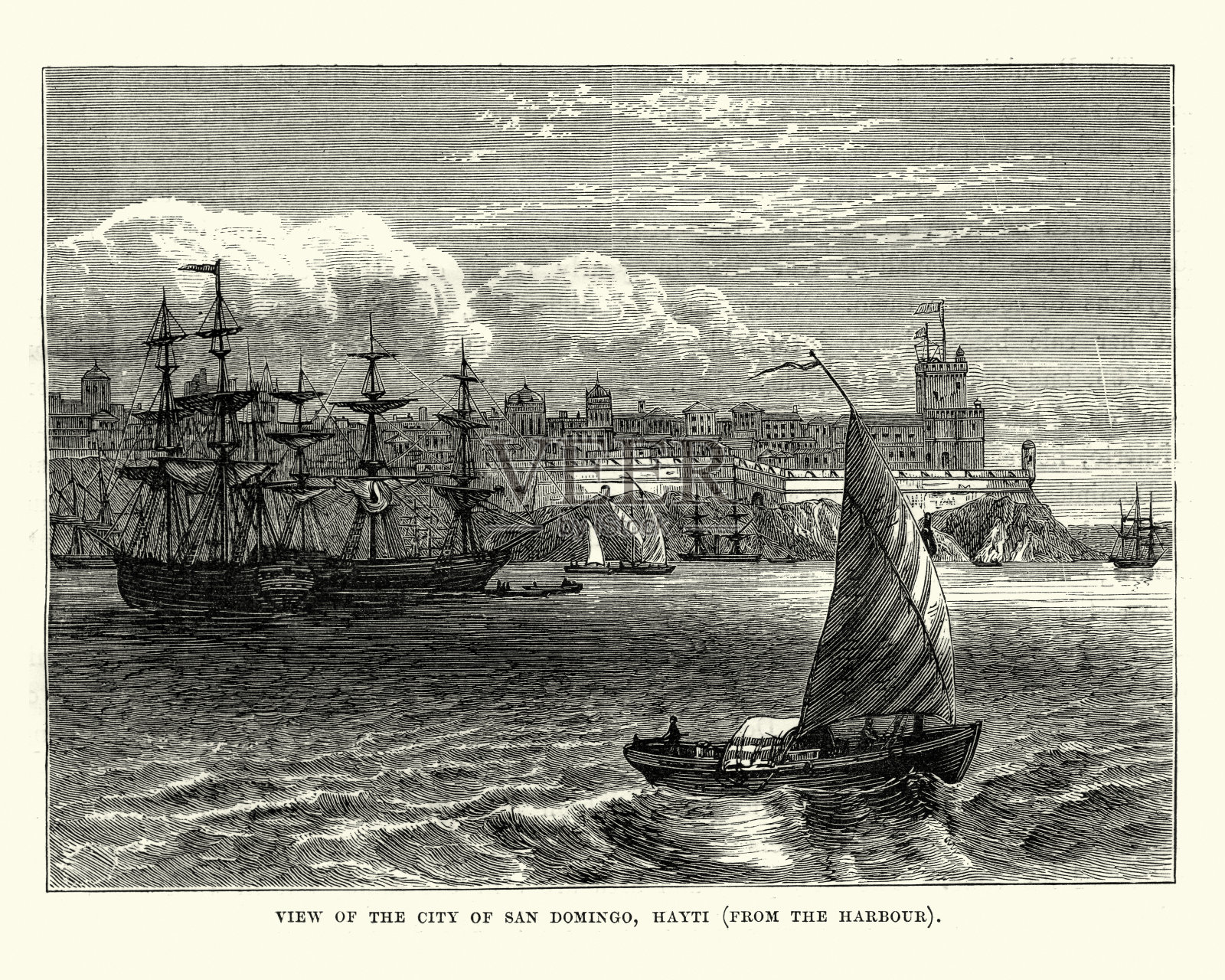 圣多明戈，海地，19世纪插画图片素材