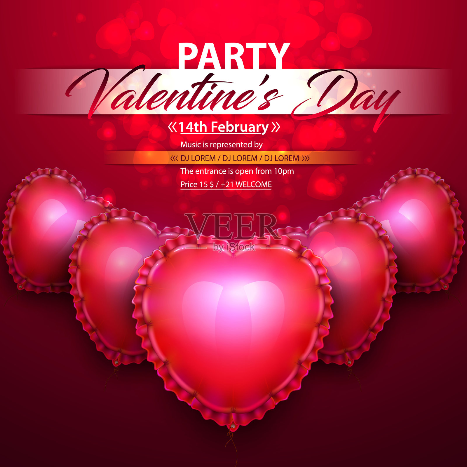 逼真的气球形状优雅的心设计模板素材