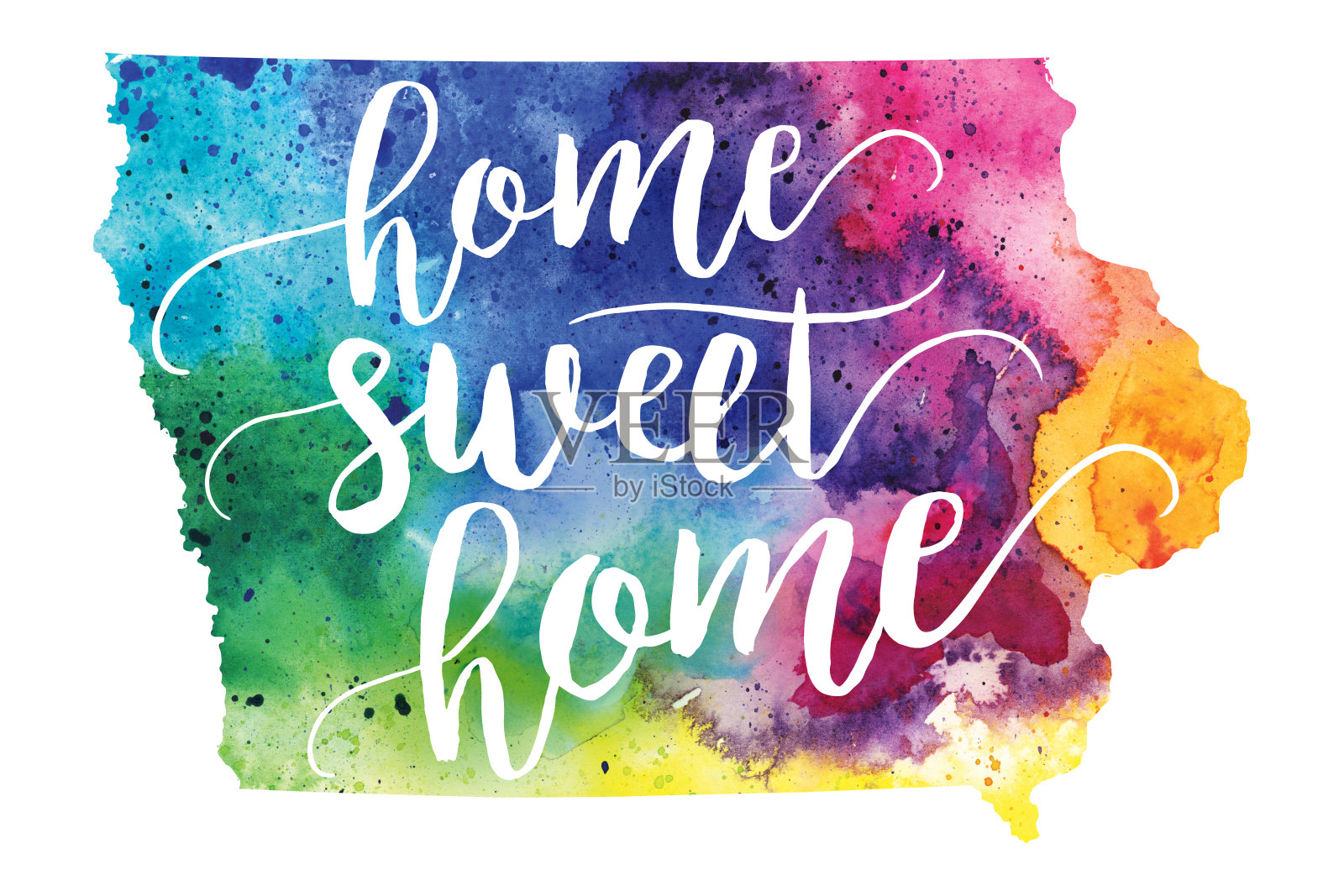 爱荷华州的家甜蜜的家矢量水彩地图插画图片素材