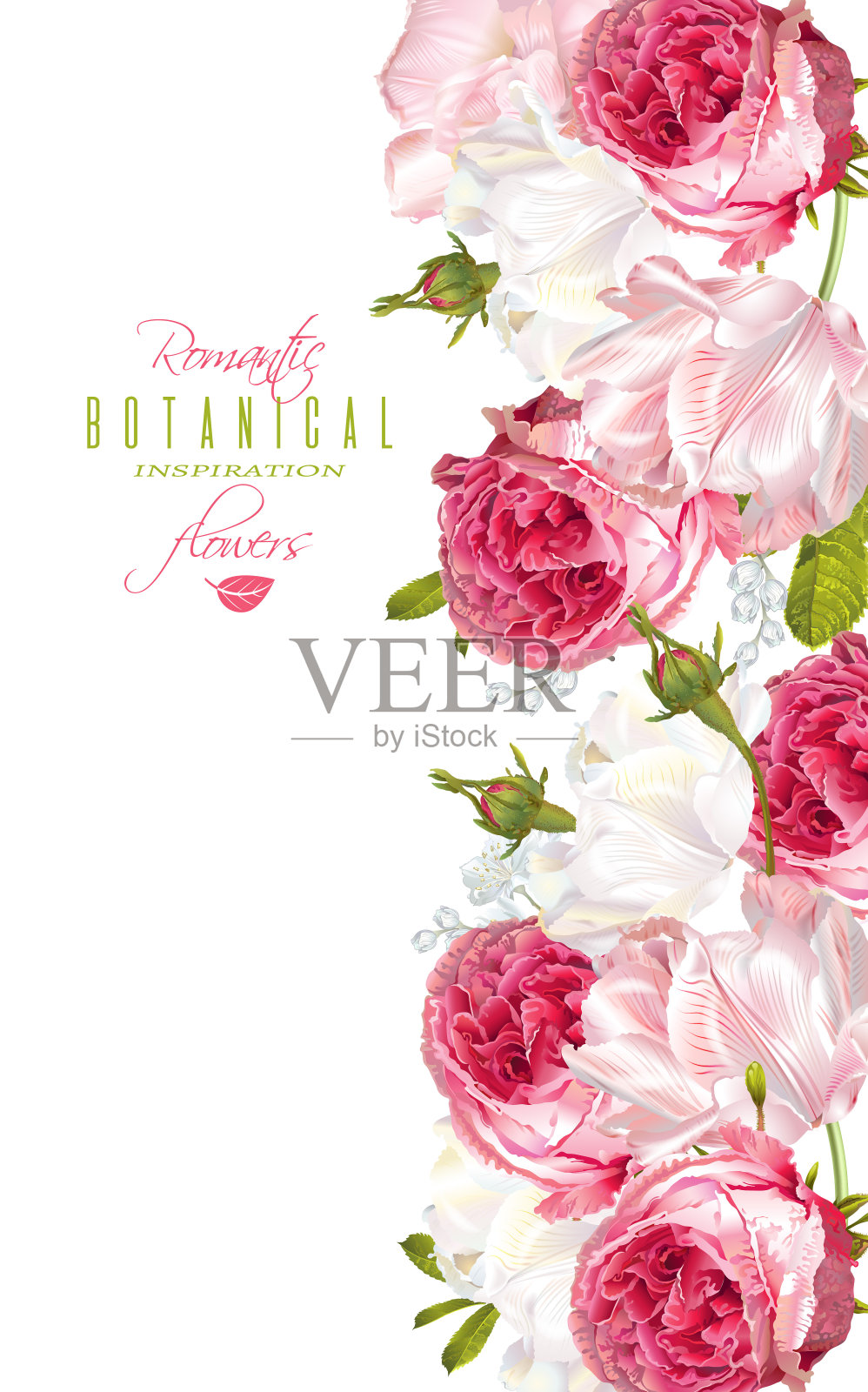 浪漫鲜花垂条旗插画图片素材