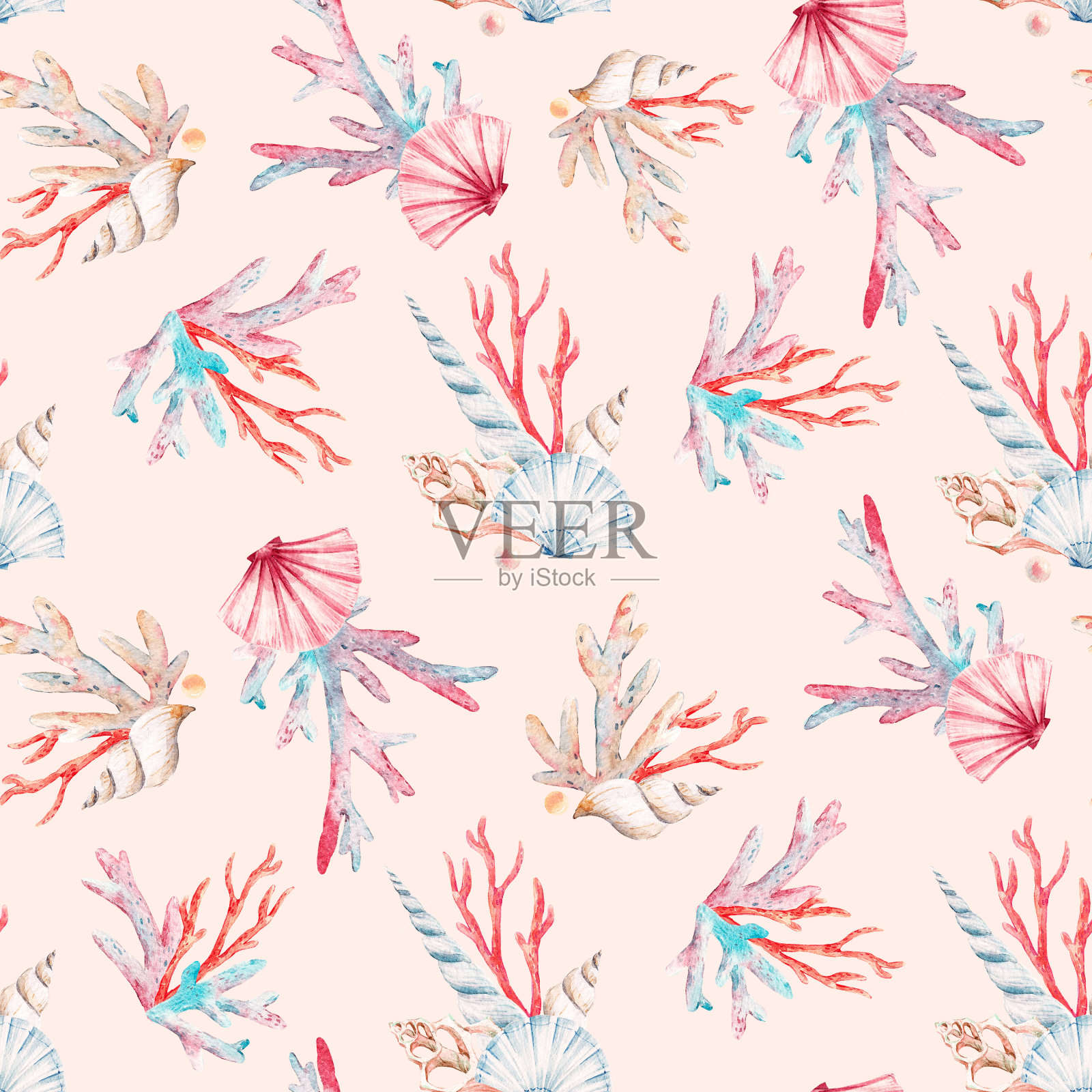 水彩海洋生活模式插画图片素材