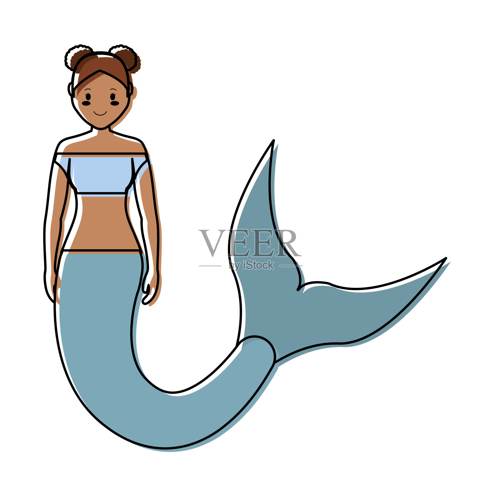 美人鱼与发型两个发髻矢量插图插画图片素材